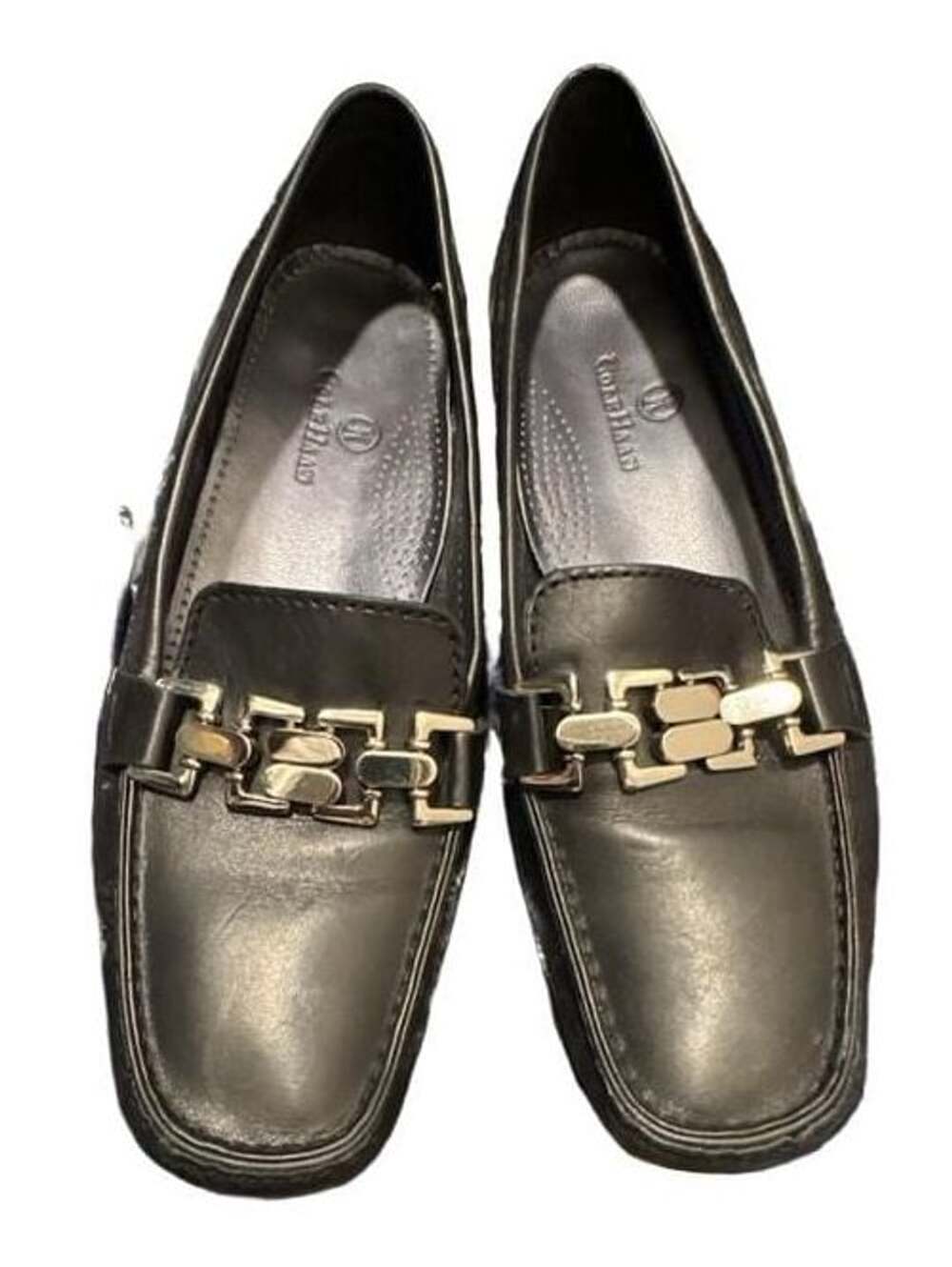 Cole Haan Anjali Moc loafers Black Silver Chain Size 8.5 B